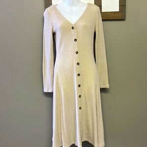 Double Zero Cream Faux Button Pullover Swing MIDI-  Medium